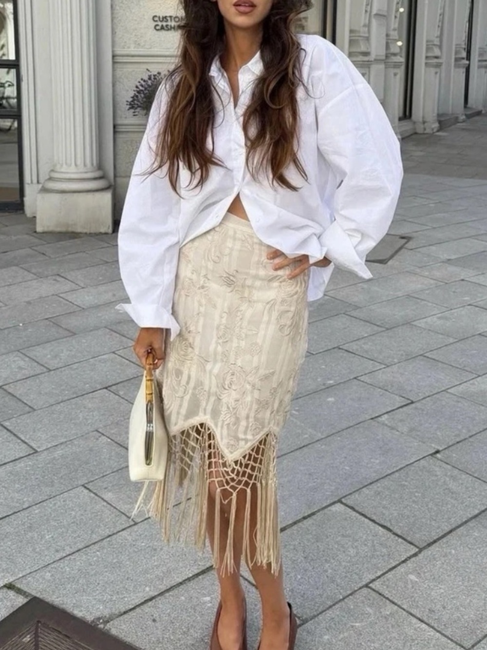 NWT Zara ZW collection embroidered fringe skirt